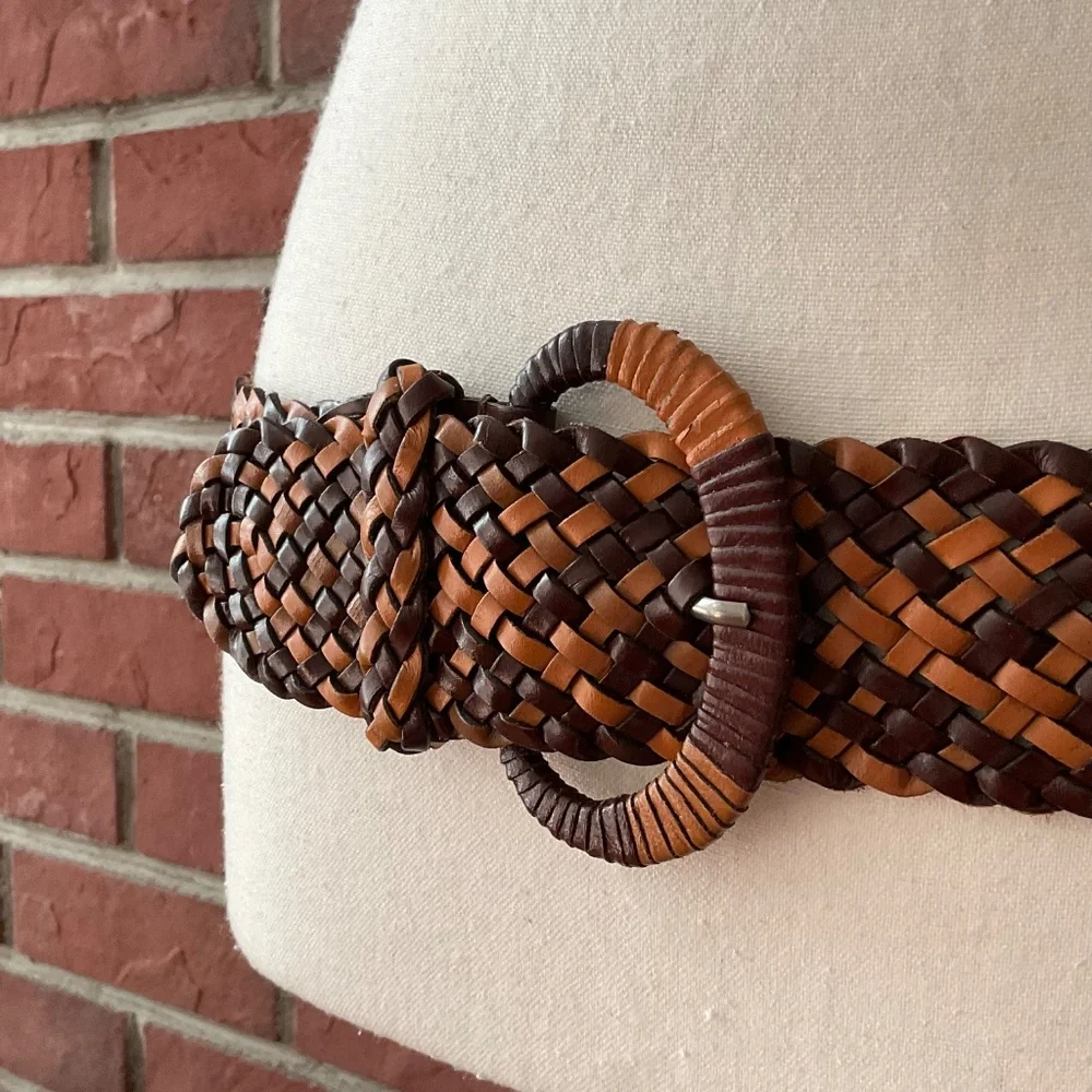 Lucky Brand Brown Tan Braided Woven Leather Boho Belt Size S/M NWOT